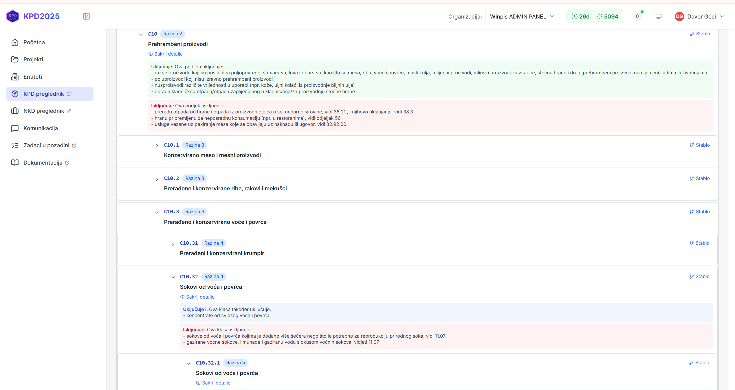KPD2025 preglednik šifrarnika - kao KLASUS samo pametniji - detalji šifre C10 u svijetloj temi